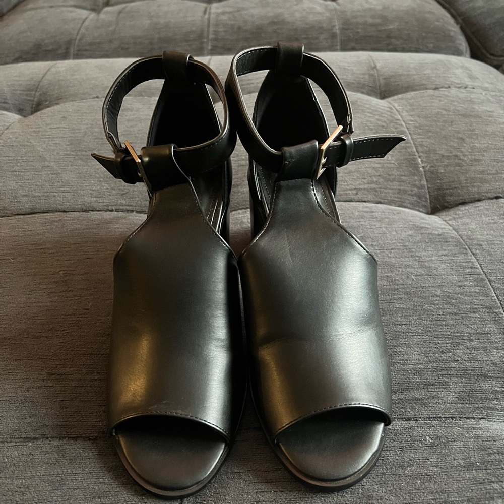 Women’s Black Dress Booties - Peep Toe - Chunky Heel